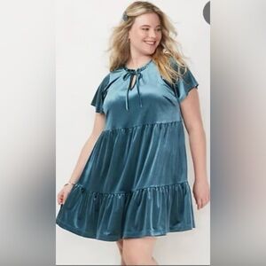 LC Lauren Conrad Teal Velvet Tiered Dress